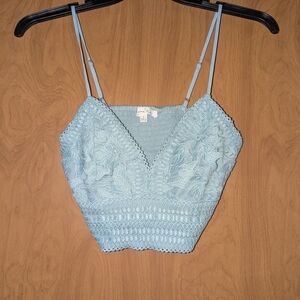 Love Tree Sky Blue Lace Crop Top